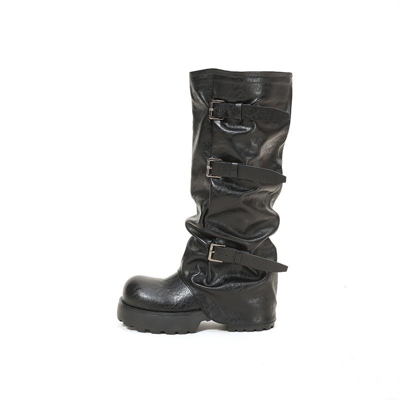 Punkový pustinný vítr, ale kolenní boty Dámské vysoké rytířské boty Vintage hromádkové boty Kalhotové trubkové boty Maillard