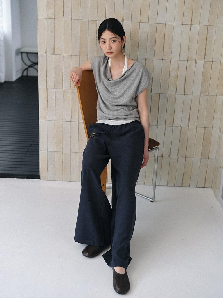 HUNCH Draped Cowl Neck Layered Knit Top