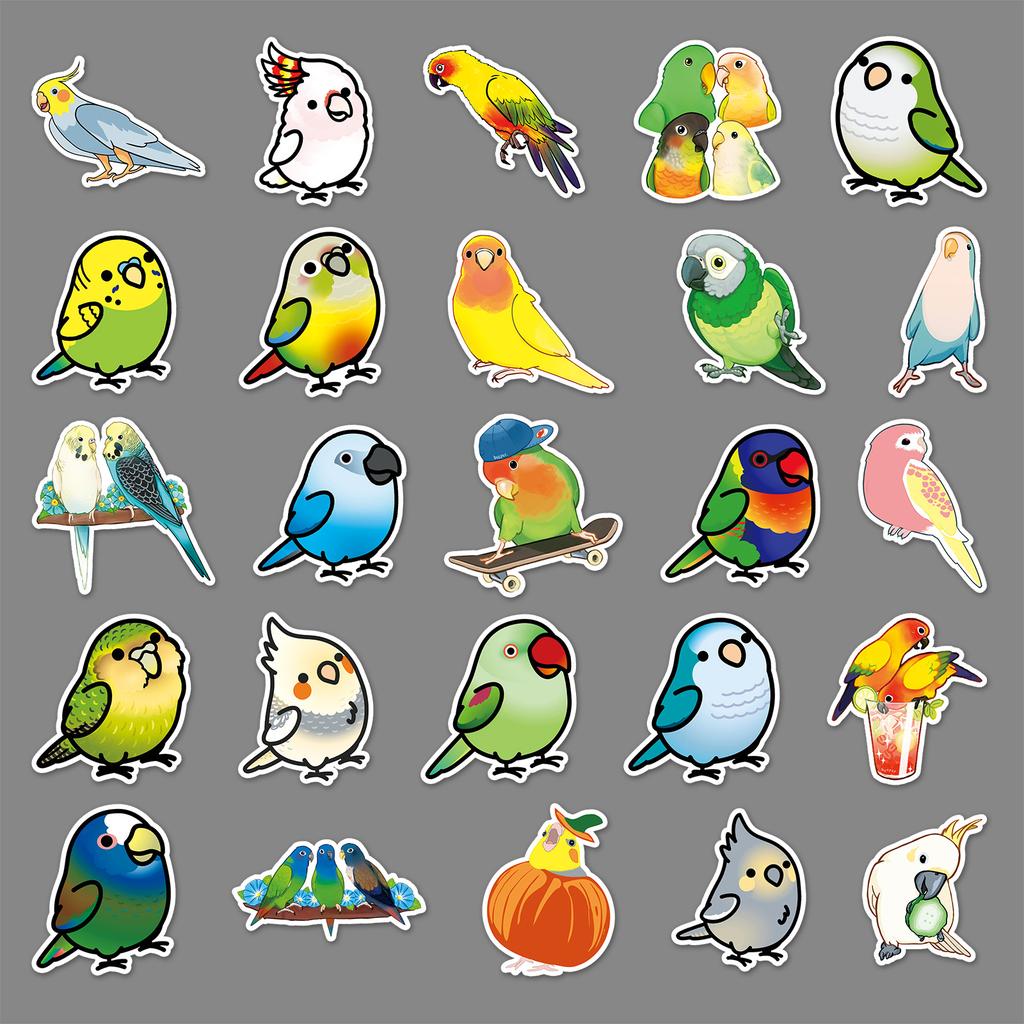 50 Pictures of Parrot Doodle Personality Cartoon Animal Children's Goo Card DIY Skateboard Suitcase Stickers Waterproof