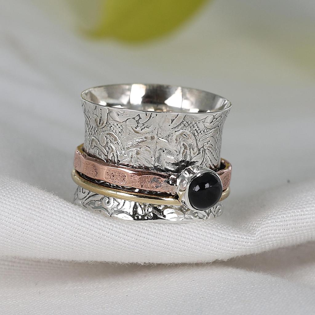 Black Onyx Spinner Ring, 925 Sterling Silver, Handmade Ring, Anxiety Ring, Healing Jewelry