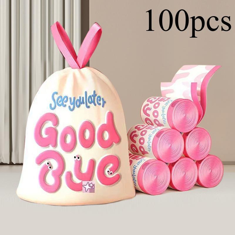 

100PCS Camellia Scented Thickened Garbage Bags with Handles, durable garbage bags, suitable for kitchen, bathroom, office and outdoor use