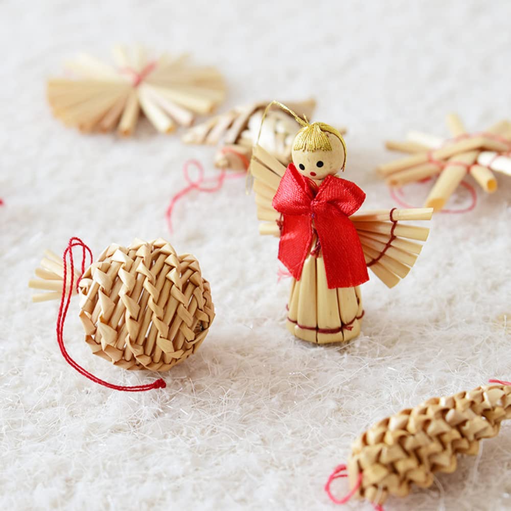 Luxury Straw Christmas Tree Ornaments Featuring and Includes Strings for Hanging Perfect for DIY and Perfect for Nordic 56-Piece Set, Wreaths, Hearts,