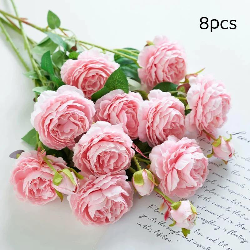 Artificial Silk Peonies Bouquet 4/8Pcs Non-Fade Fake Flowers for Wedding Outdoor Yard Home Party Decoration