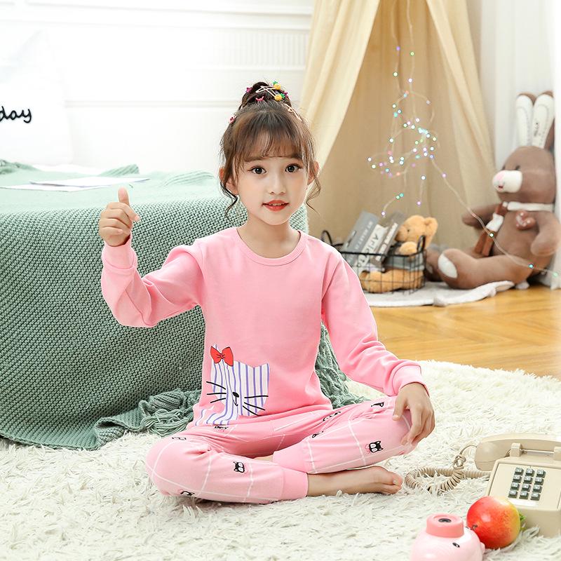 Kids' Cotton Pajama Set: Boys' Warm Underwear or Girls' Autumn Sweater and Pants, Small to Medium Sizes.