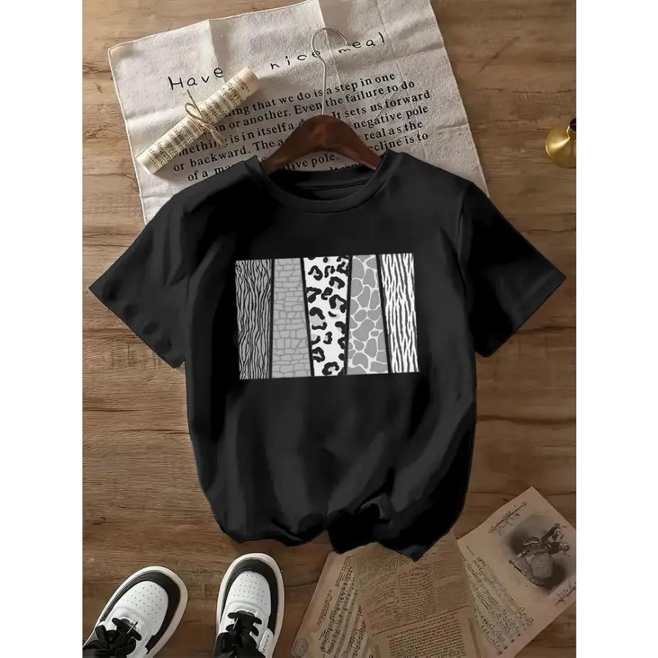 

женская футболка с коротким рукавом и круглым вырезом с мультяшным принтом, хлопковая летняя футболка 3XL