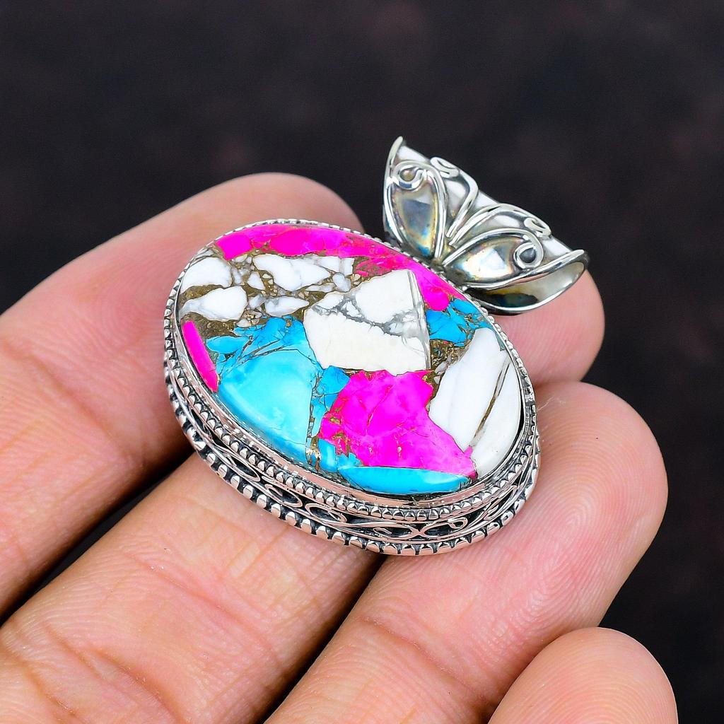 Cotton candy turquoise pendant vintage pendant gemstone jewelry 925 sterling silver pendant handmade pendant gifts for him brand new pendant