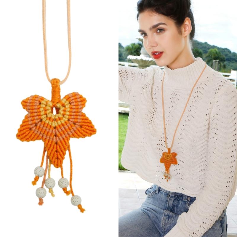 Woven Maple Leaf Sweater Chain Handmade Long Rope Necklace Tassels Keychain Bag Charm Pendant Thanksgiving Necklace