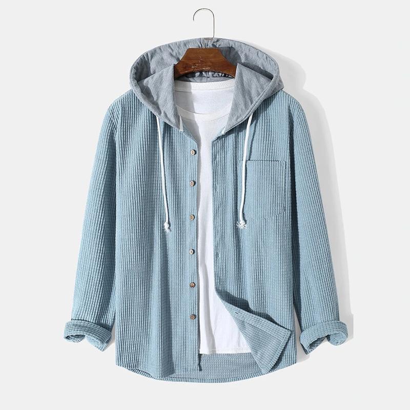 Camicia con Cappuccio Spessa Patchwork Autunno Primavera Uomo Waffle Manica Lunga Felpa con Cappuccio Moda Casual Larga Felpe Top Camicie Oversize