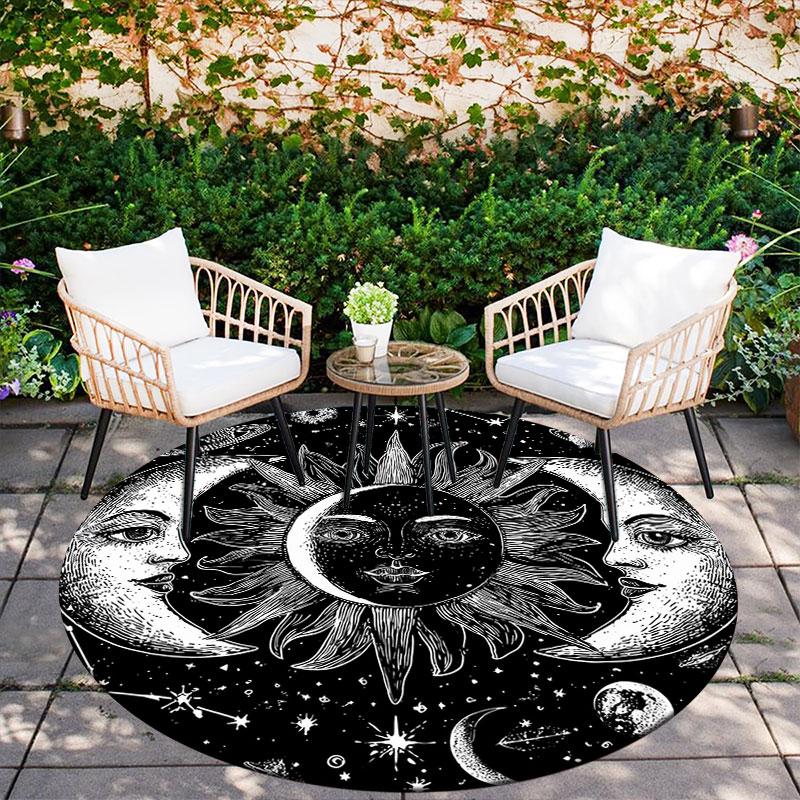 Celestial Elements pattern round rug,Carpet Rug for Living Room Bedroom Playroom ,Non-slip Floor Mat,Holiday Gifts and Birthday Gifts.