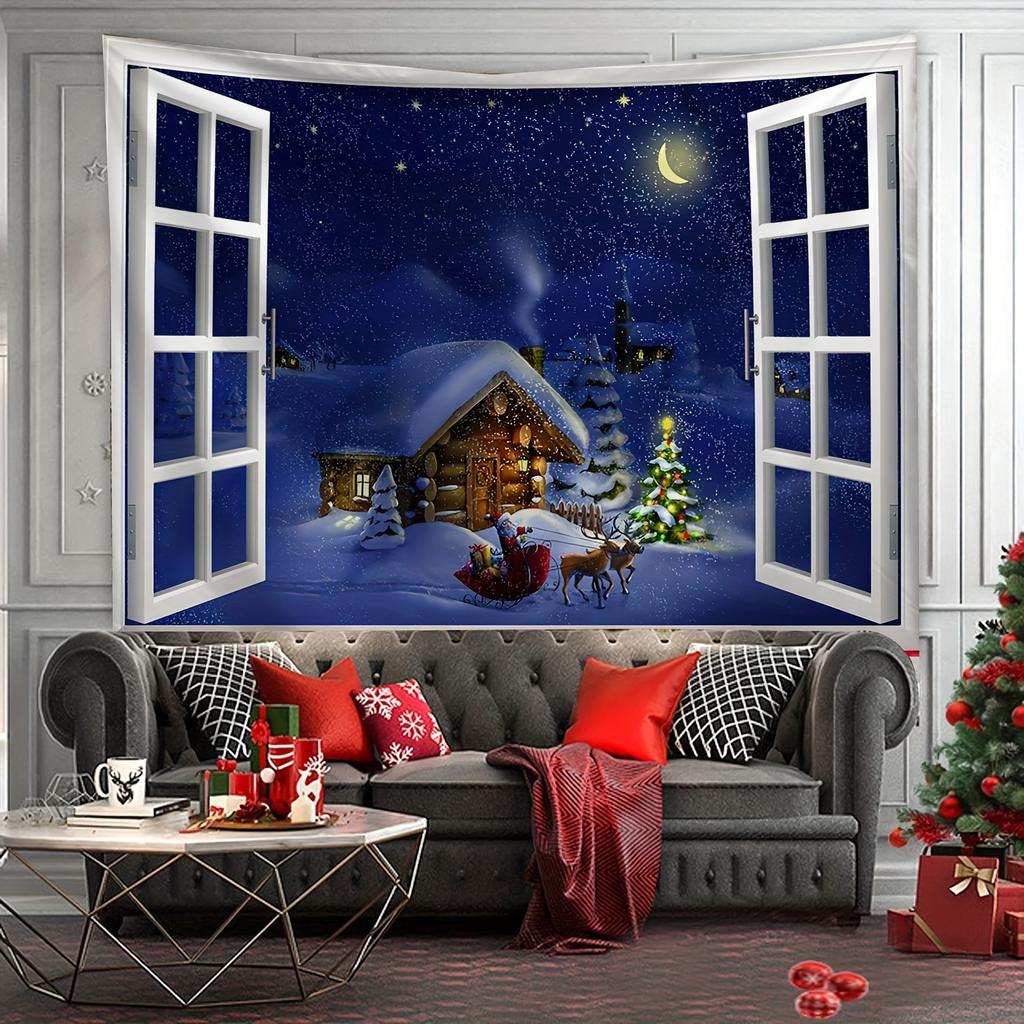 Christmas House Elk Snow  Wall Hanging Tapestry Christmas Wall Hanging Tree Wall Hanging Gorgeous Christmas Tree Fireplace Gifts