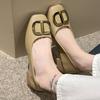 Retro Square Head Single Shoes Autumn New Doudou Shoes Soft Sole French Temperament Square Buckle Flat Bottom Boat Shoes Soft Leather