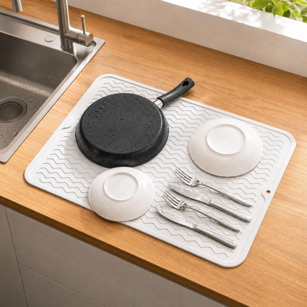 High Temperature Resistant Drying Mat Heat Resistant Silicone Dish Drying Mat Non Slip Kitchen Mat for Draining Dishes and Utensils