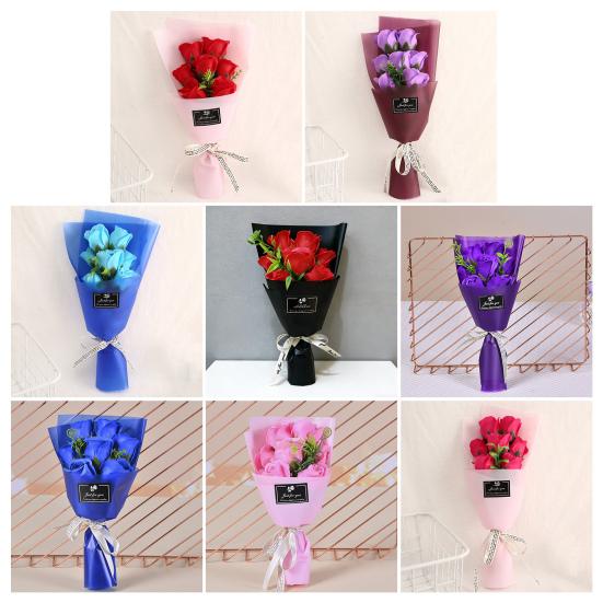 Bouquet di Rose Artificiali a 7 Teste Fiori di Sapone Artigianali Decorazione Petali Regali per San Valentino Anniversario Compleanno Donne Madre Moglie Fidanzata