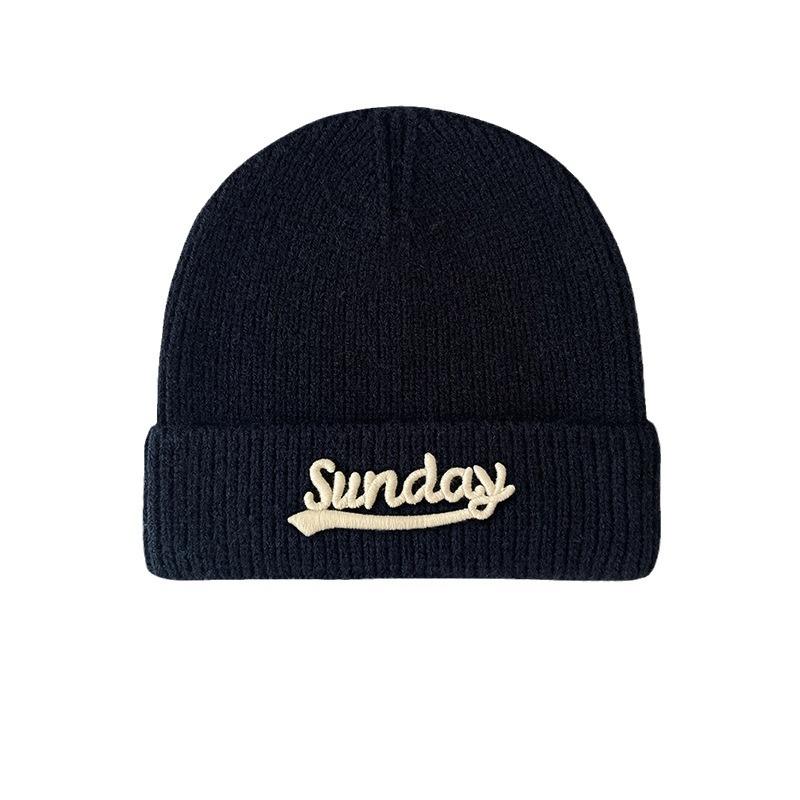 Autumn and Winter Letter Wool Hat for Women Versatile Ear Protection Knitted Hat New Face Showing Small Warm Pullover Hat for Men