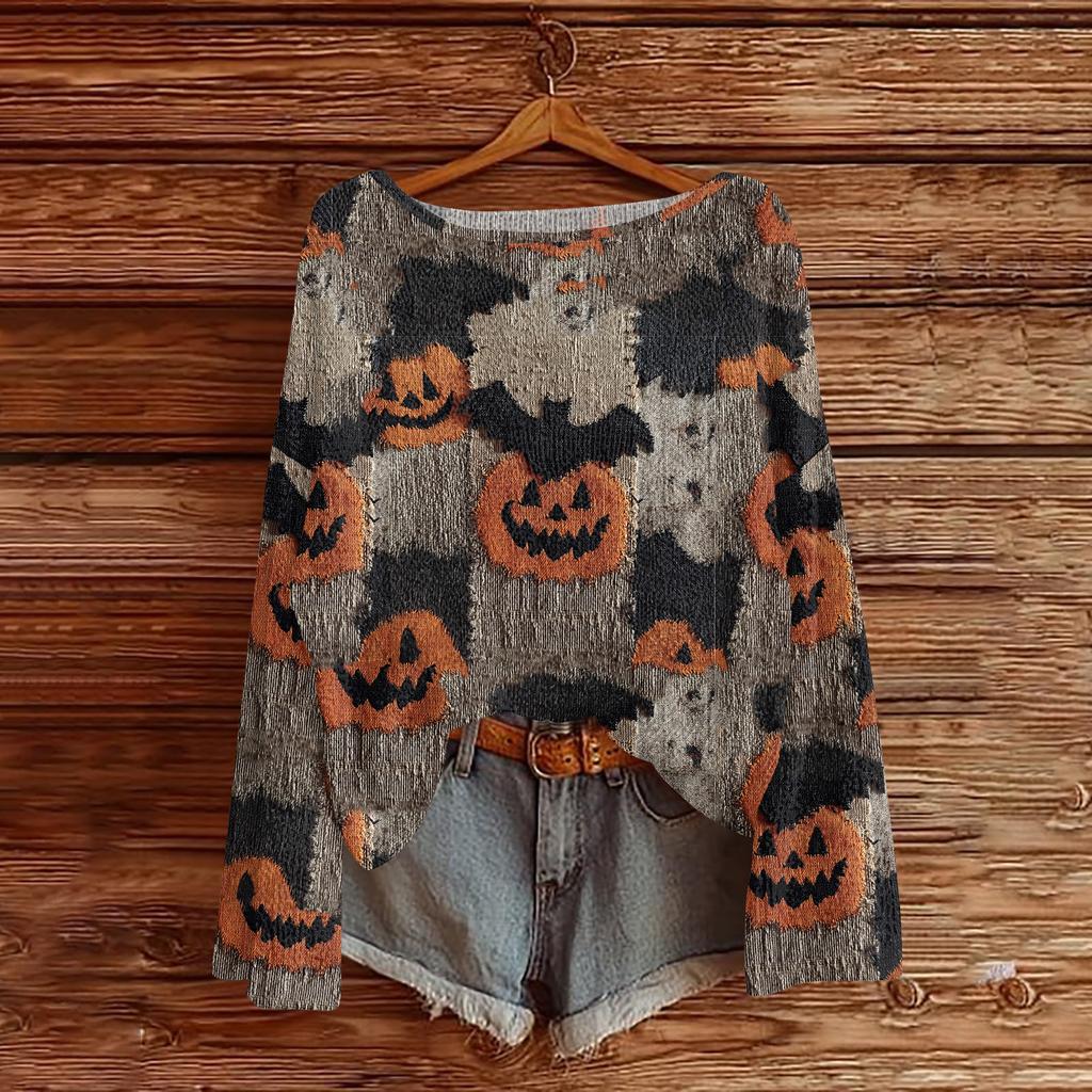 Womens  Fall Sweaters Long Sleeve Print Tops Pullover Sweaters Loose Dressy Casual Basic Clothes