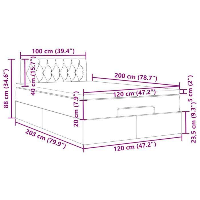 VidaXL Cadre de lit ottoman et matelas gris foncé 120x200 cm velours 3312687
