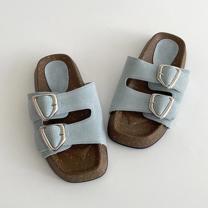 

Сріблясті ретро товстопідошвові одноремінні шльопанці Birkenstocks, літнє вуличне взуття, що додає зросту, універсальні, нековзкі, прохолодні шльопанці 40 синій
