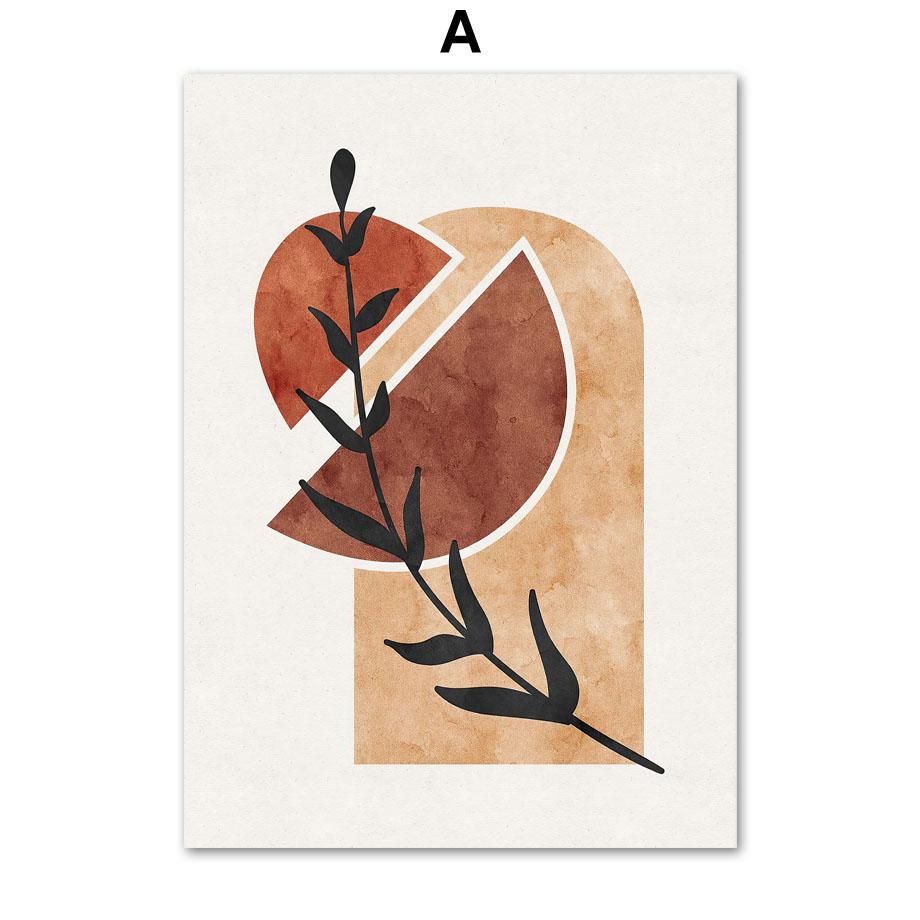 Boho Abstract Geometric Lines Coral Leaves Wall Art Canvas Painting Nordic Posters And Print Wall Pictures For Living Room Decor