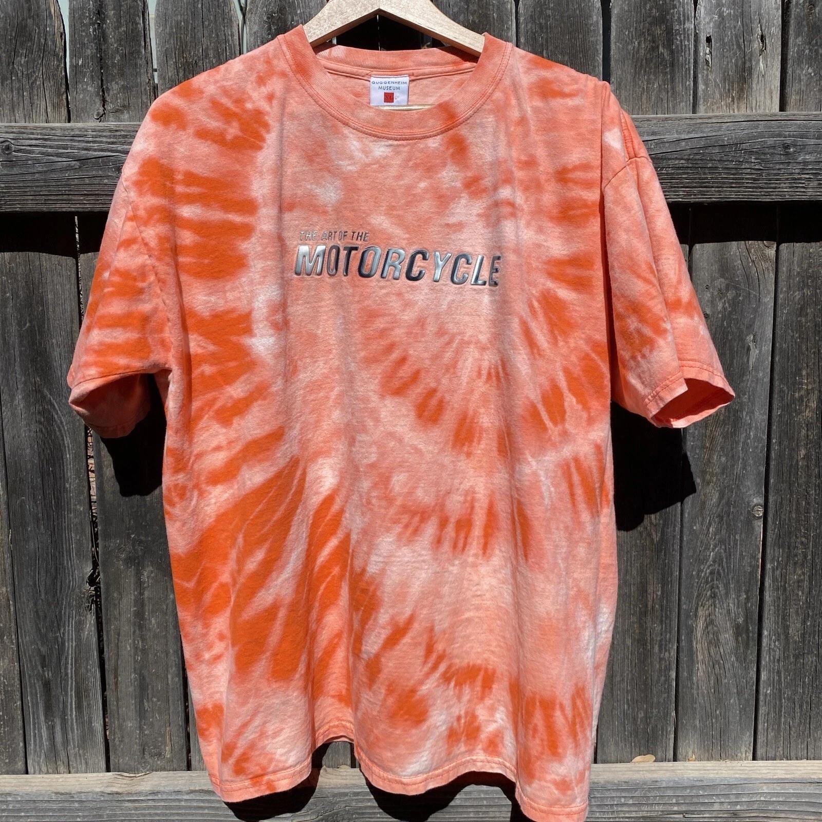 Vintage Guggenheim Museum Art Of The Motorcycle orange tie dye T-Shirt Size XL S