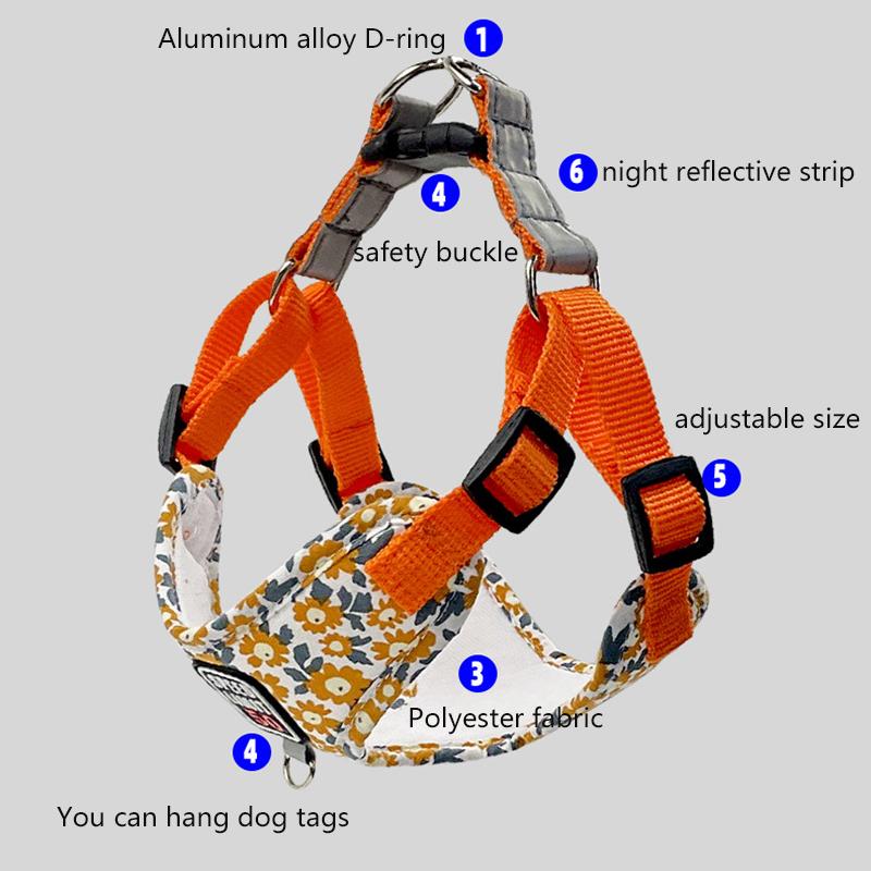 Classic Pet Harnesses Fashion Printed Nylon Dog Harness Vest Reflective Dog Harness Leash Set for Small Medium Dogs Cats French Bulldog