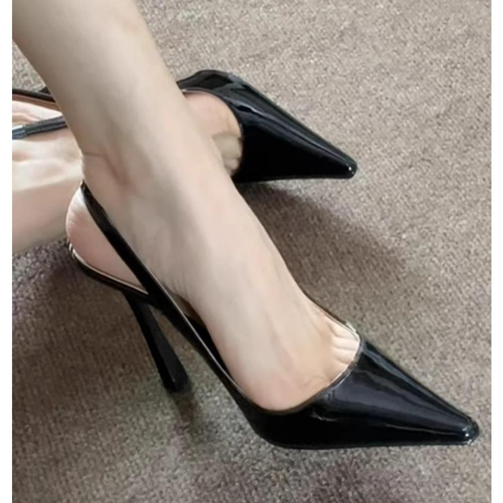 2026 Módní Protiskluzové Odolné Vysoké Podpatky Slingback Dámské Špičaté Lakované Nazouvací Sandály