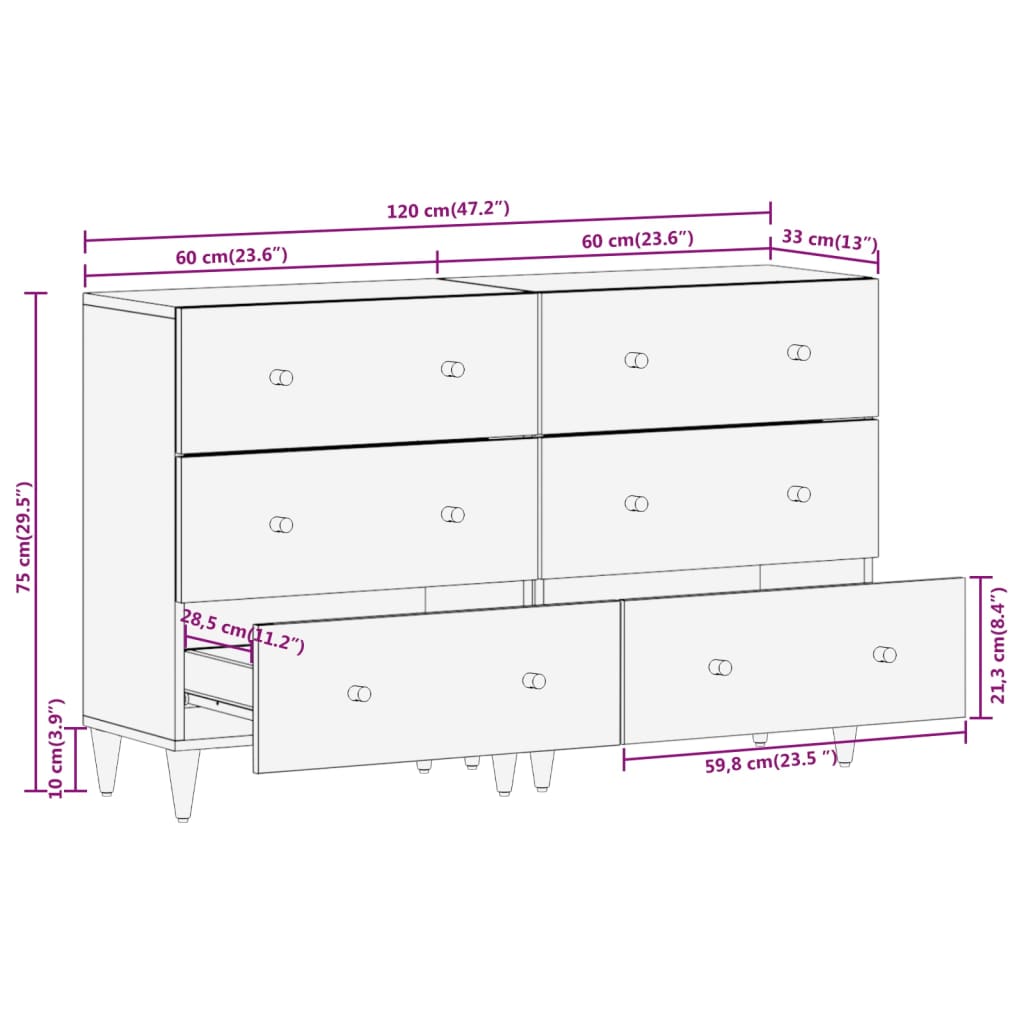Side Tables (2 pcs) 60 x 33 x 75 cm Solid Mango Wood