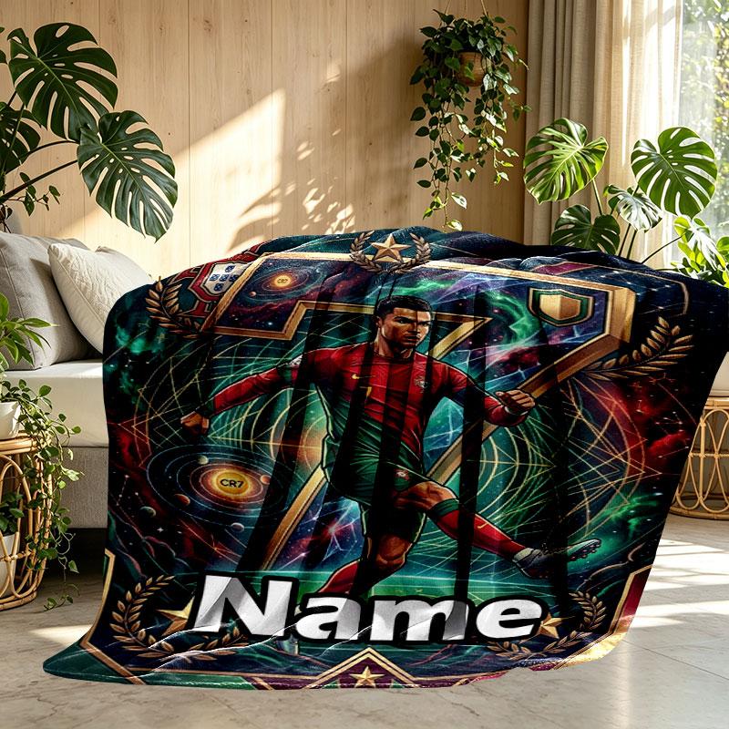 Custom Name Personalized Cristiano Ronaldo Print Blanket, Home Decor, Bedroom, Sofa, Camping, Couch, Gifts for Birthday Christmas