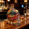 Yousheng Gotische Schedel Karaffen, Handgeschilderde Glazen Likeur Fles met Bloemenpatroon, 3D Gebeeldhouwde Wijn Dispenser voor Home Bar, Halloween Decoratie