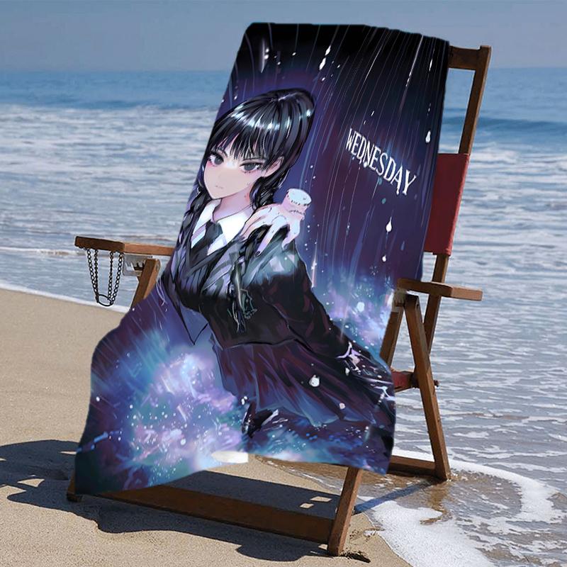 proof beach towel with a Wednesday Addams4 pattern - soft,absorbent,quick-drying,machine washable - perfect for swimming,camping,bathing