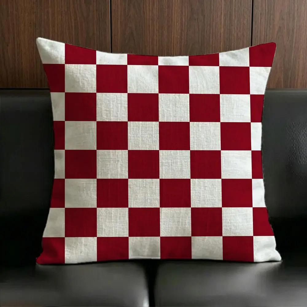Merchandise Anime Checkerboard Cushion Cover Anti Dustmite Pillowcase Invisible Zipper Silky Short Plush Sofa Cushion Cover