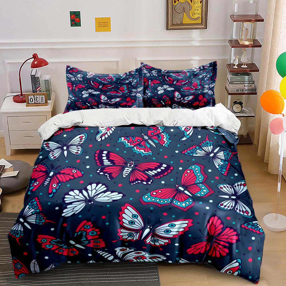 Colorful Butterfly Pattern Background Print Bedding Set 1 Duvet Cover 2 Pillowcases For Adult And Children Luxury Gift Full Size