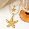 Starfish Rice Bead Necklace Bohemian Rice Bead Pearl Starfish Card Necklace