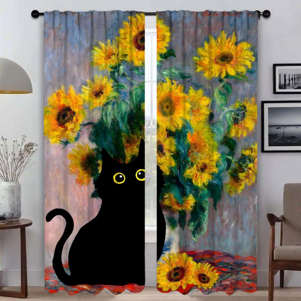 

Черная кошка противомоскитные шторы для гостиной занавески украшения Хэллоуина затемняющие шторы 2 шт разделительная камера W50xH70cmx2pcs-CL