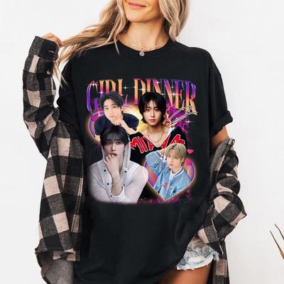 Camiseta Girl Dinner Han Stray Kids, Camiseta Vintage Homenaje Fans Hombres Mujeres Hip Hop Streetwear Camiseta Oversize Manga Corta Ropa Casual
