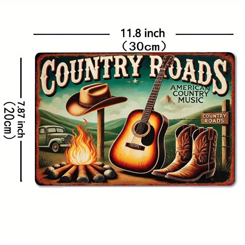 2D -1PC American Country Music Theme Tin Painting,Showing Classic Elements of Country Music, Suitable for Decorating Living Room 20x30cm