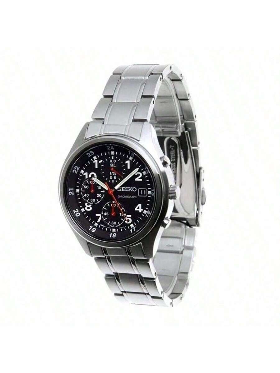 

Мужские часы-хронограф с черным циферблатом, кварцевые, из нержавеющей стали, SNDB31J1 чёрный