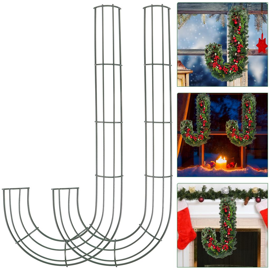 2 Pcs Green Ribbon Christmas Wreath Decoration Candy Cane Shape Frame Iron Ring Accessory Garland Bride
