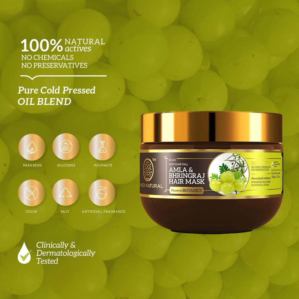 Khadi Natural Amla & Bhringraj Hair Mask Powered Botanics 200GM For Strong Healthy Hair Pack of 1
