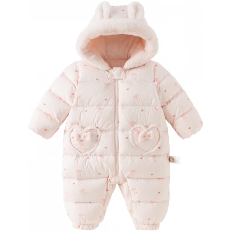 DAVE & BELLA Girls  Bowknot Print Down Jumpsuit 73cm