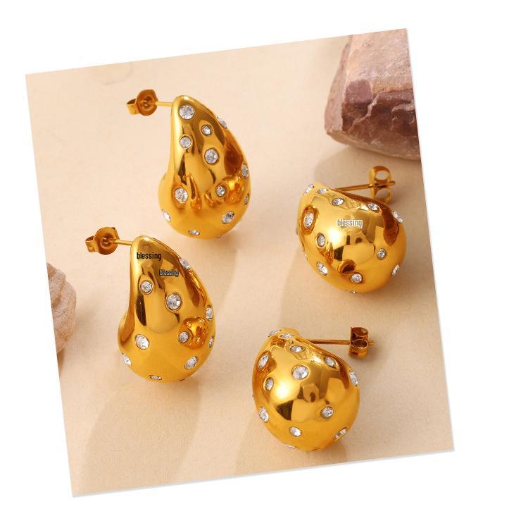 Vintage Gold Teardrop Earrings with Colorful Rhinestones for Women