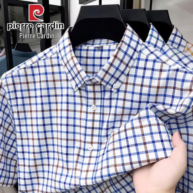 Pierre Cardin Men s Short Sleeve Plaid Cotton Shirt 45