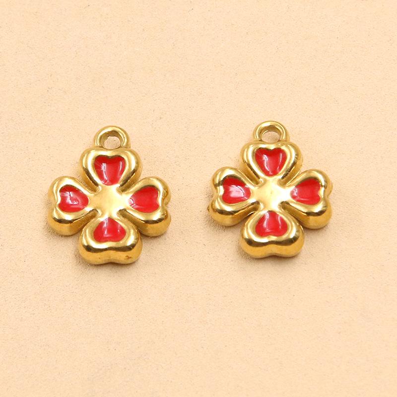 10x12mm Double-Sided Enamel Four-Leaf Clover Pendant, Stainless Steel, 5 Colors, DIY Jewelry Accessory