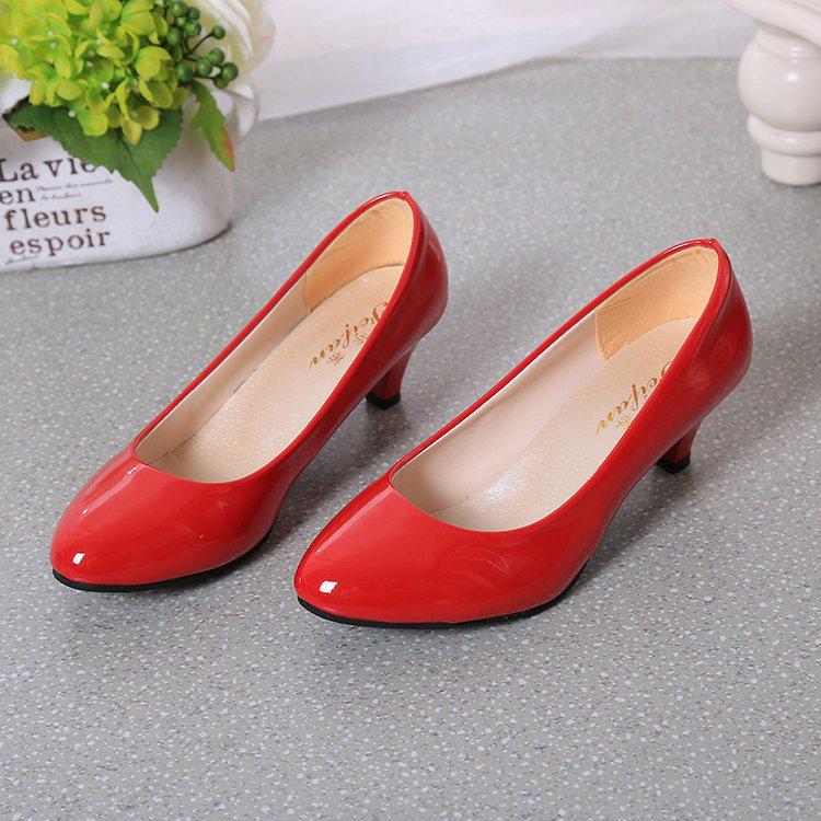 Large Size Single Shoes Women's New Pointed Head Shallow Mouth Fourseason Single Shoes Fashion Thick Heel High Heel Women's Shoes Large Size Work Sho