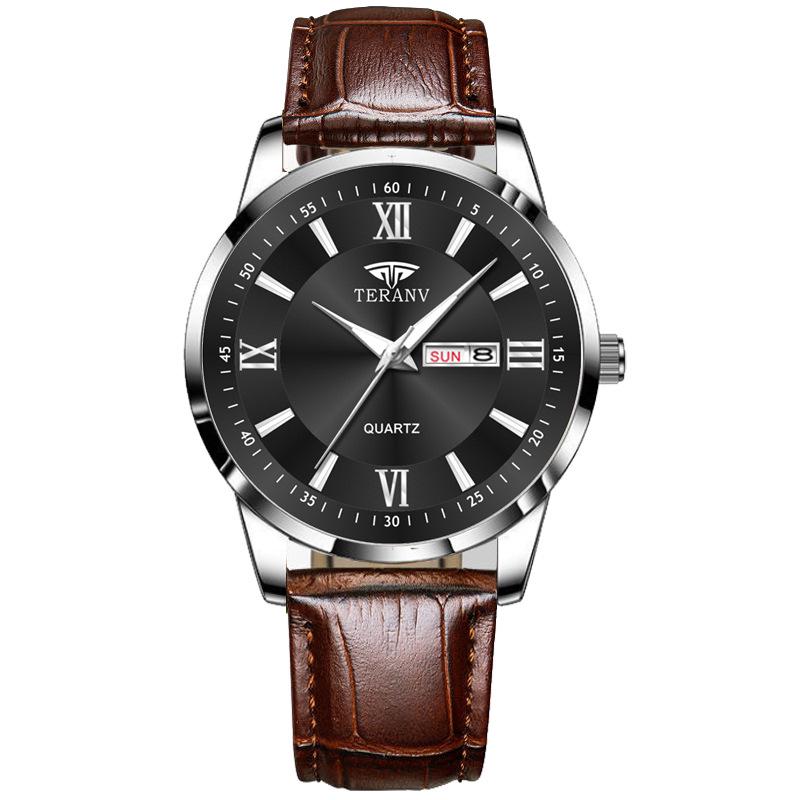 Butterfly Clasp Men's Ultra-Thin Luminous Stainless Steel Dual Calendar Waterproof Quartz Watch