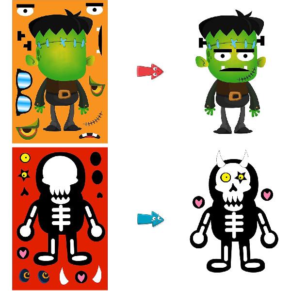 30PCS Halloween Stickers Halloween Party Games for Kids Make Your Own Stickers Jack-O-Lantern Make a Face DIY Halloween Activities Party Favors