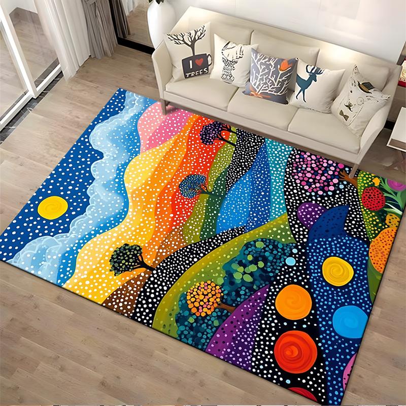 Colorful Abstract Landscape Carpet with Dotted Rainbow Patterns Suitable for Use As an Anti-slip for Living Room Bedroom Sofas