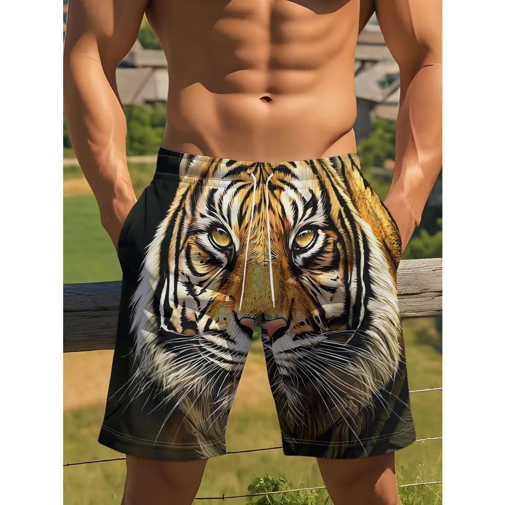 Fashionable Comfortable Plus Size Drawstring Loose 3D Shorts Men Creative Colorful Summer Leisure Holiday Cool Daily Versatile Shorts