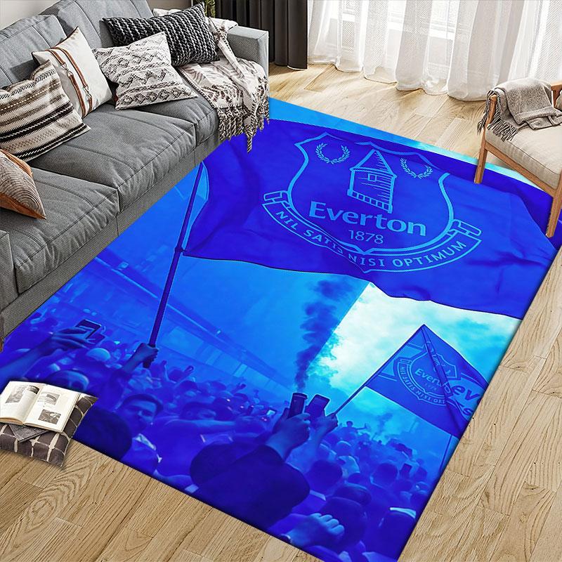 Everton FC Flannel Printed Carpet, Home Sofa Decoration for Living Room & Bedroom, Non‑Slip Play Flannel Floor Mat for Game Room