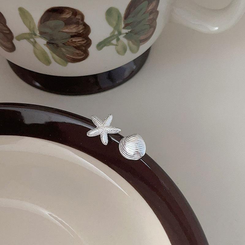 VENTFILLE 925 Sterling Silver Starfish Shell Earring for Women Girl Asymmetry Sweet Romance Jewelry Birthday Gift Dropshipping