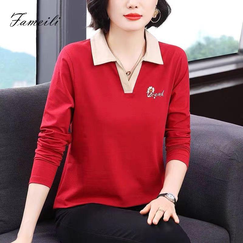 

2025 Весна Женская Повседневная Свободная Трикотажная Рубашка с Длинным Рукавом из Двух Частей 2XL красный